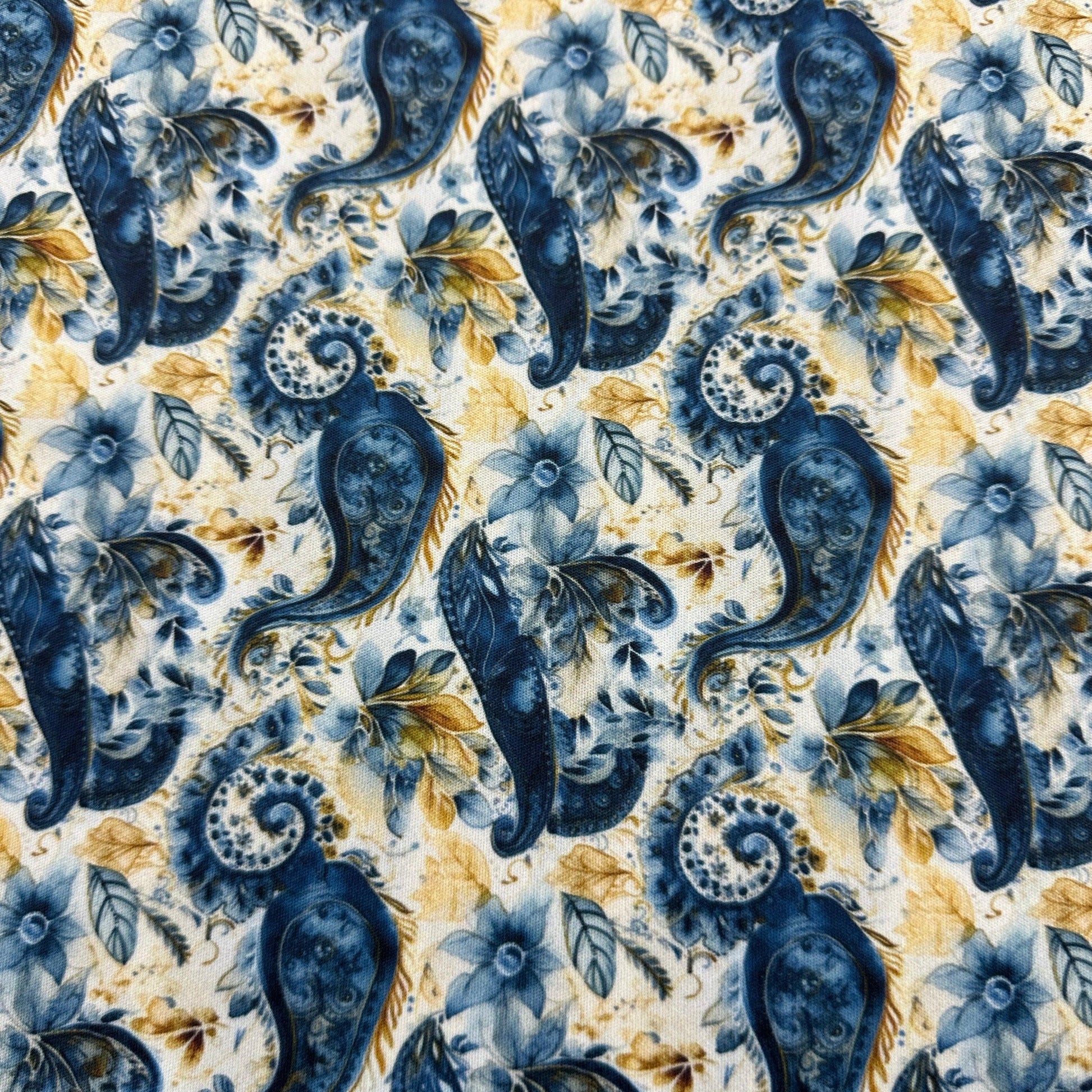 Navy and Gold Paisley 1 mil PUL Fabric - Made in the USA - Nature's Fabrics