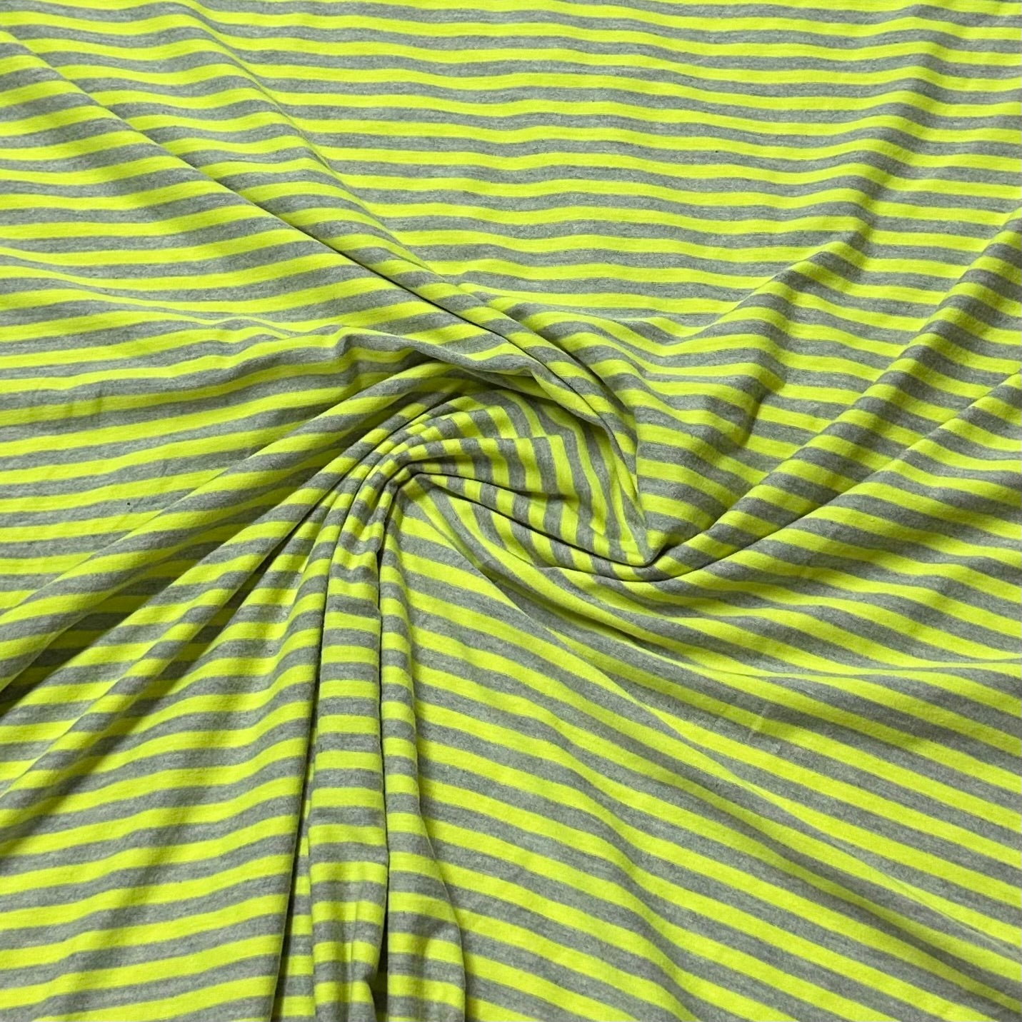Neon Green and Gray Stripes on Polyester/Spandex Jersey Fabric - Nature's Fabrics
