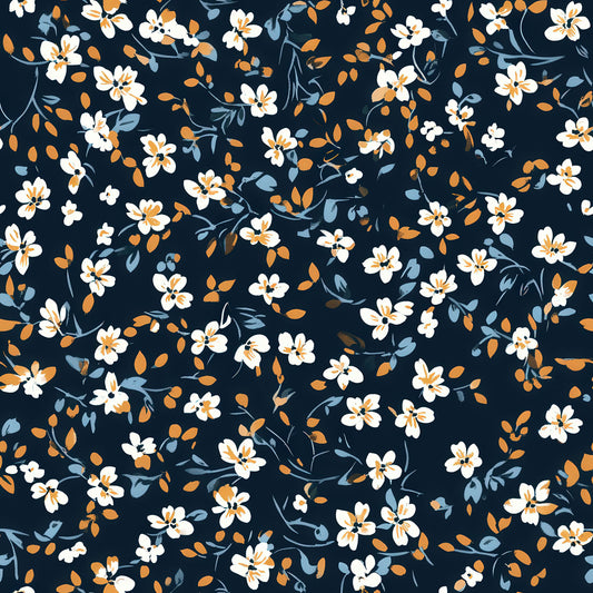 Vintage Floral on Navy Organic Cotton/Spandex Jersey Fabric