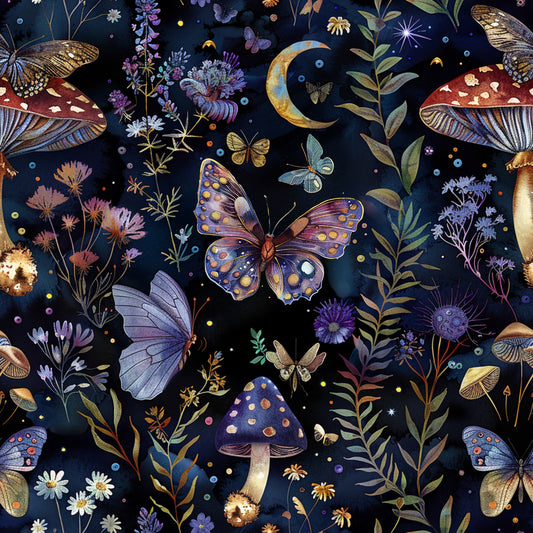 Magical Forest Night on Bamboo Stretch French Terry Fabric
