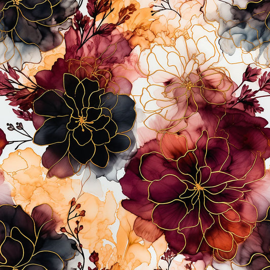 Autumn Watercolor Flowers on Bamboo/Spandex Jersey Fabric