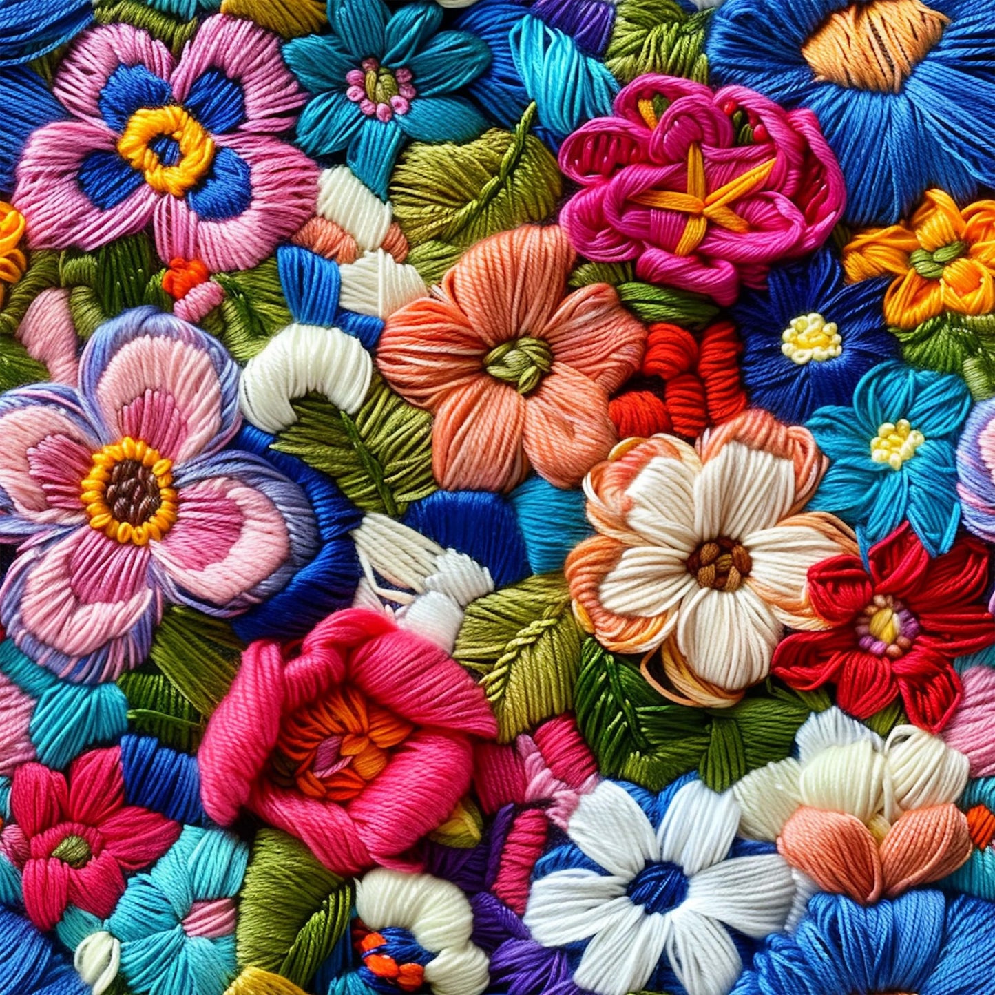 Embroidered Bright Flowers on Organic Cotton/Spandex Jersey Fabric