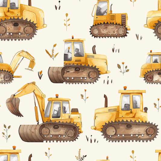 Construction Equipment on Bamboo/Spandex Jersey Fabric