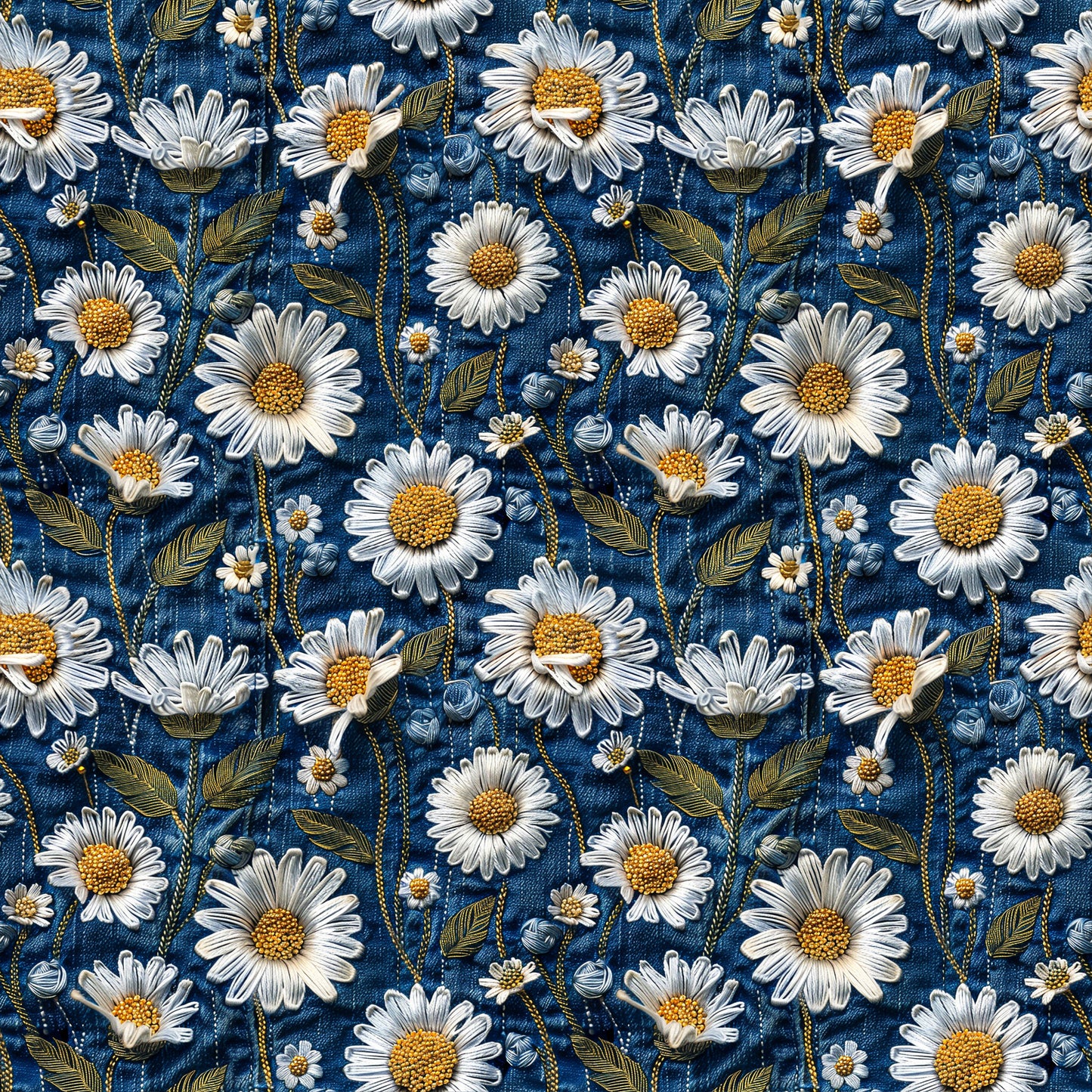 Embroidered Daisy Toss Jeans on Bamboo Stretch French Terry Fabric