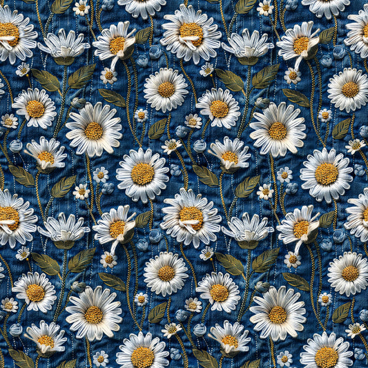 Embroidered Daisy Toss Jeans on Bamboo Stretch French Terry Fabric