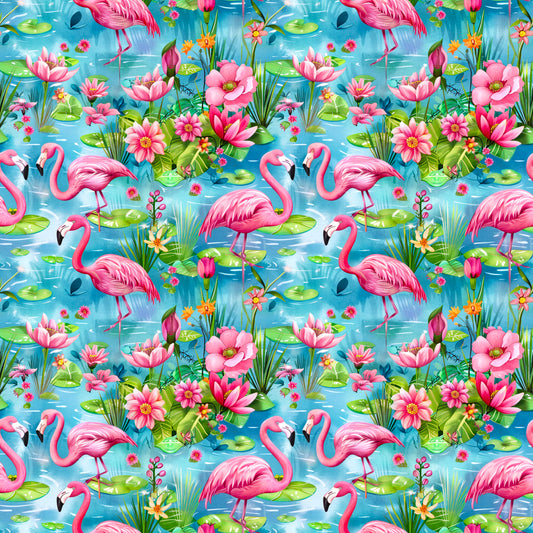 Flamingos on Double Gauze Muslin Fabric