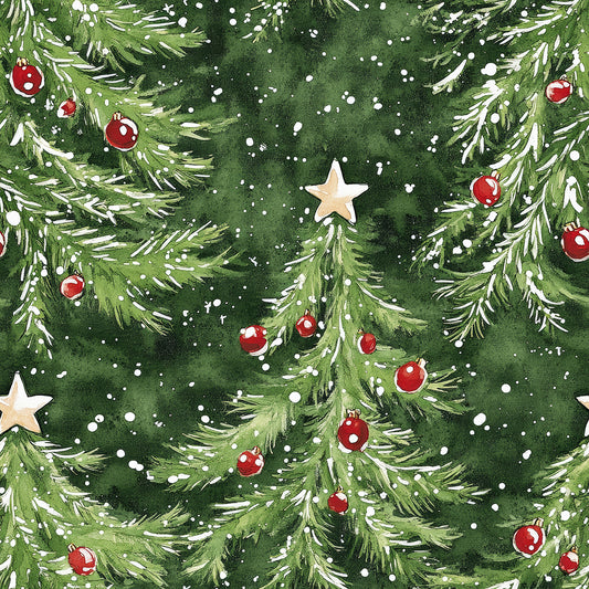Christmas Trees on Green Bamboo/Spandex Jersey Fabric