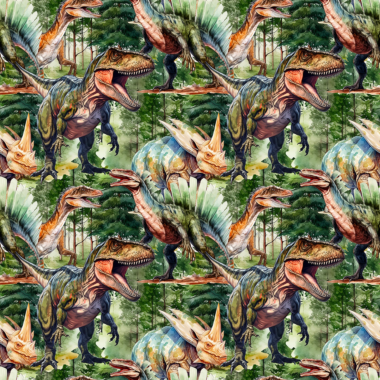 Real Dino on Bamboo Stretch French Terry Fabric