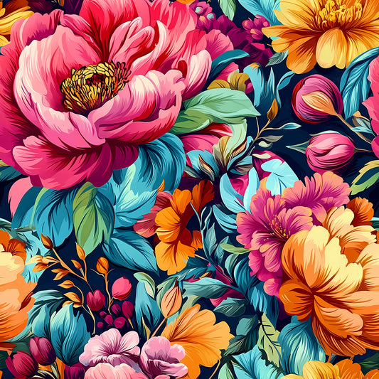 Vibrant Peonies on Bamboo/Spandex Jersey Fabric