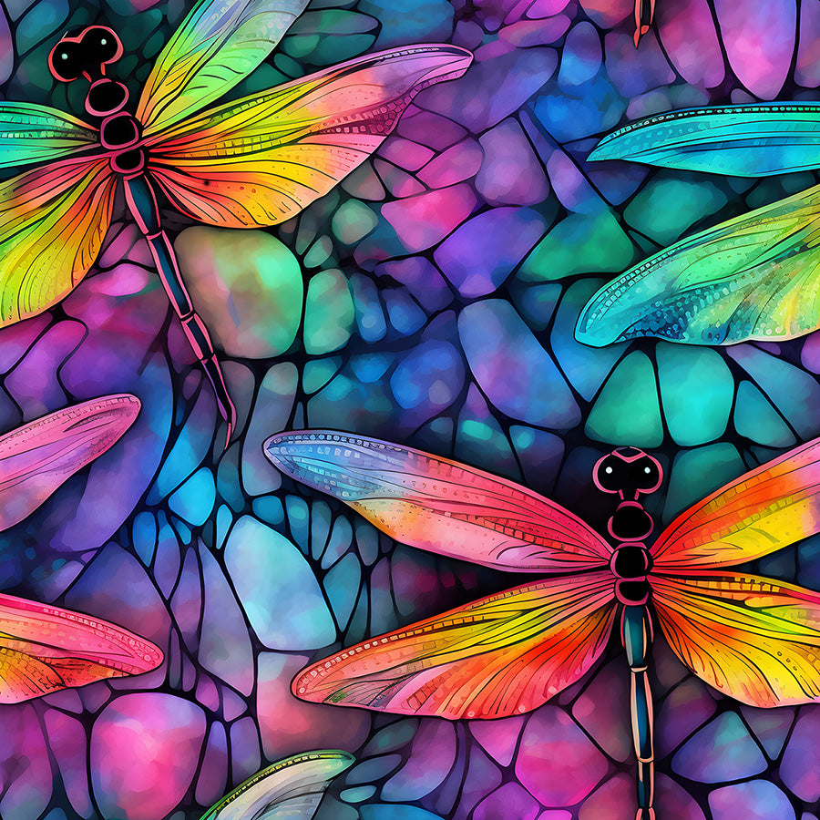 Rainbow Dragonflies on Bamboo Stretch French Terry Fabric