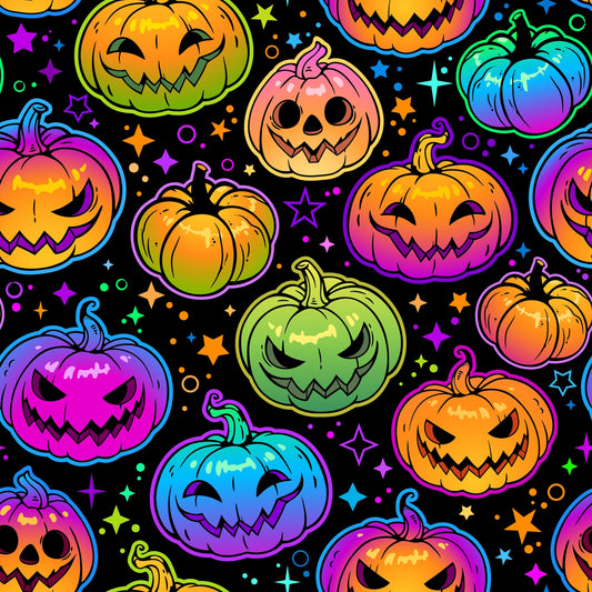 Rainbow Pumpkins and Stars on Bamboo/Spandex Jersey Fabric
