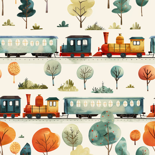 Fall Foliage Train Excursion on Bamboo/Spandex Jersey Fabric