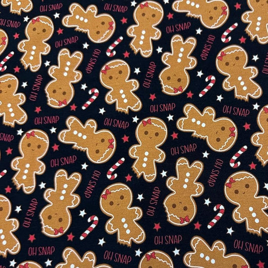 Oh Snap - Gingerbread Women on Bamboo Stretch French Terry Fabric - Nature's Fabrics