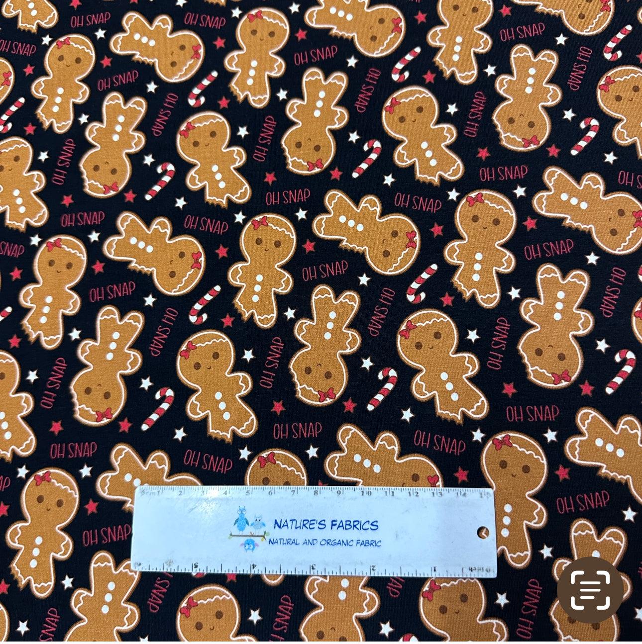 Oh Snap - Gingerbread Women on Bamboo/Spandex Jersey Fabric - Nature's Fabrics