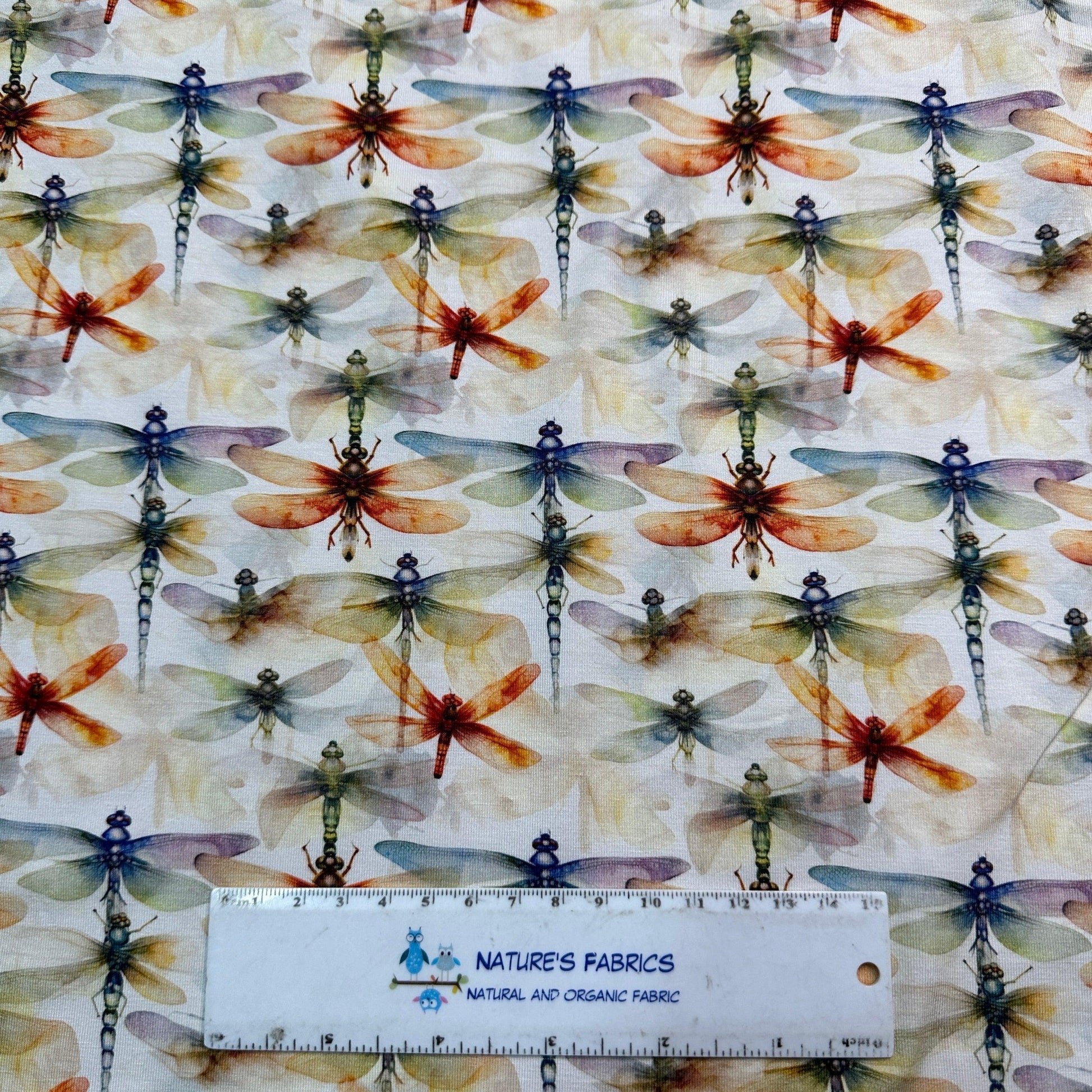 Orange Dragonflies on Bamboo/Spandex Jersey Fabric - Nature's Fabrics