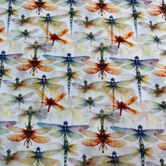 Orange Dragonflies on Organic Cotton/Spandex Jersey Fabric - Nature's Fabrics
