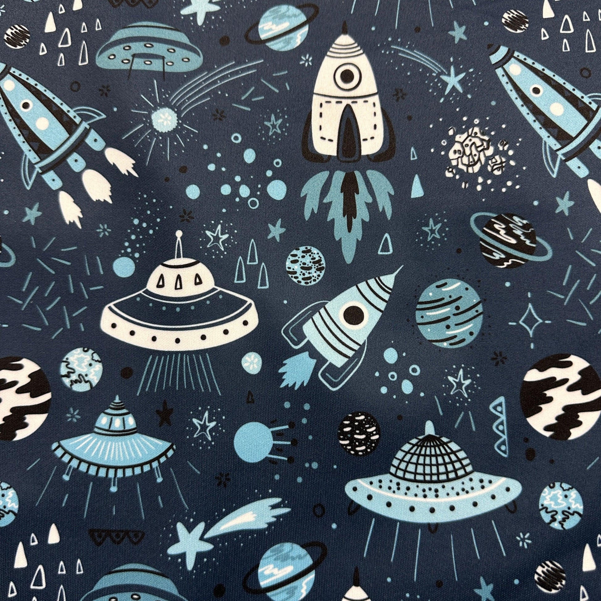 Out of this World on Blue 1 mil PUL Fabric - Made in the USA - Nature's Fabrics