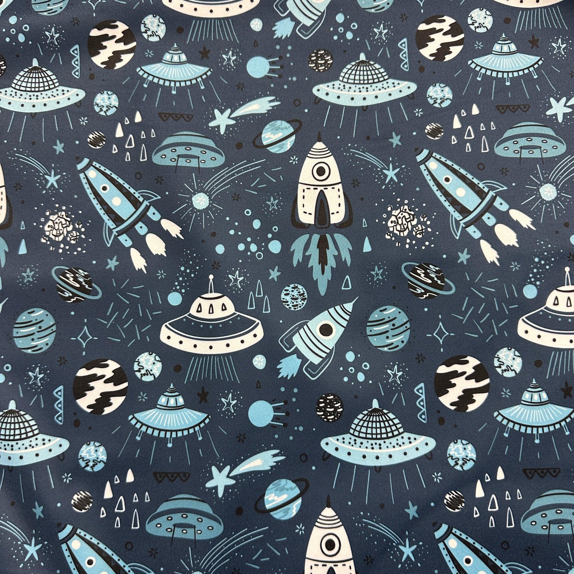 Out of this World on Blue 1 mil PUL Fabric - Made in the USA - Nature's Fabrics