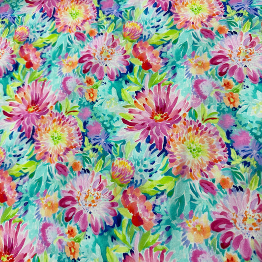 Painted Dahlias on Bamboo/Spandex Jersey Fabric - Nature's Fabrics