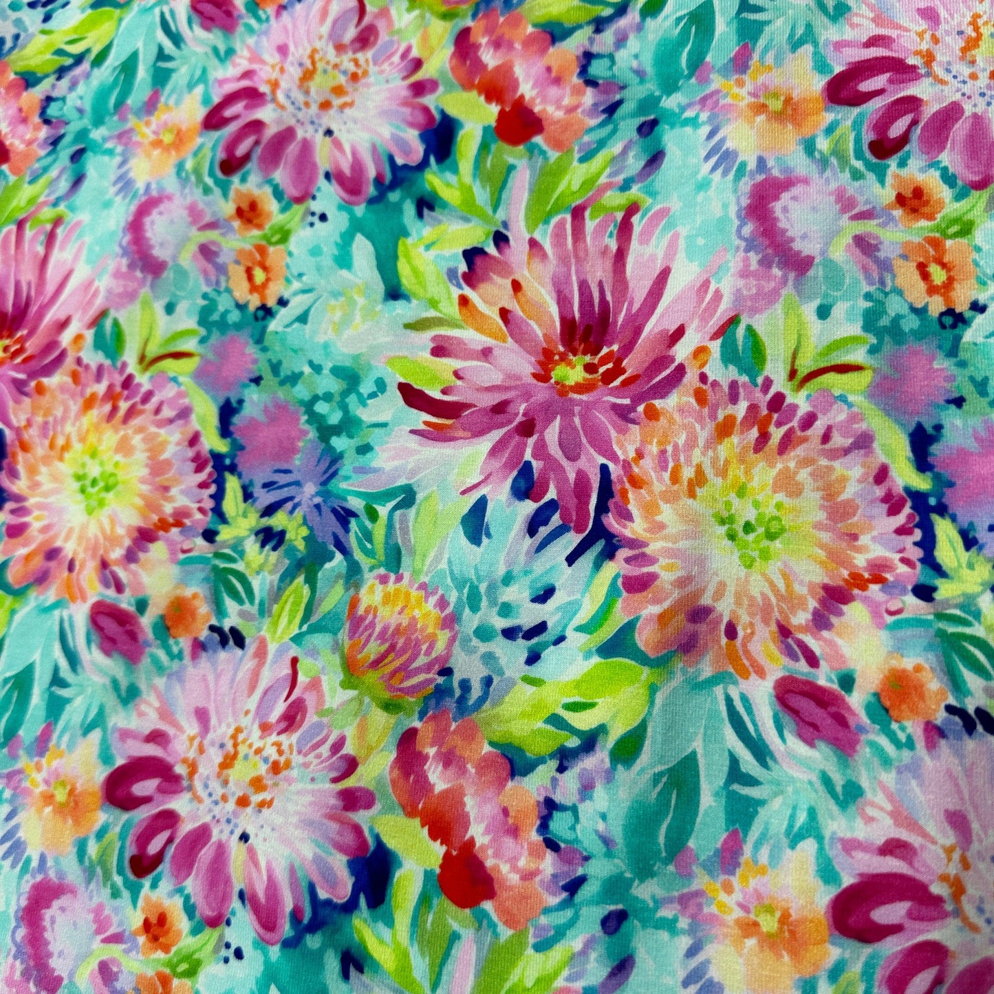 Painted Dahlias on Bamboo/Spandex Jersey Fabric - Nature's Fabrics