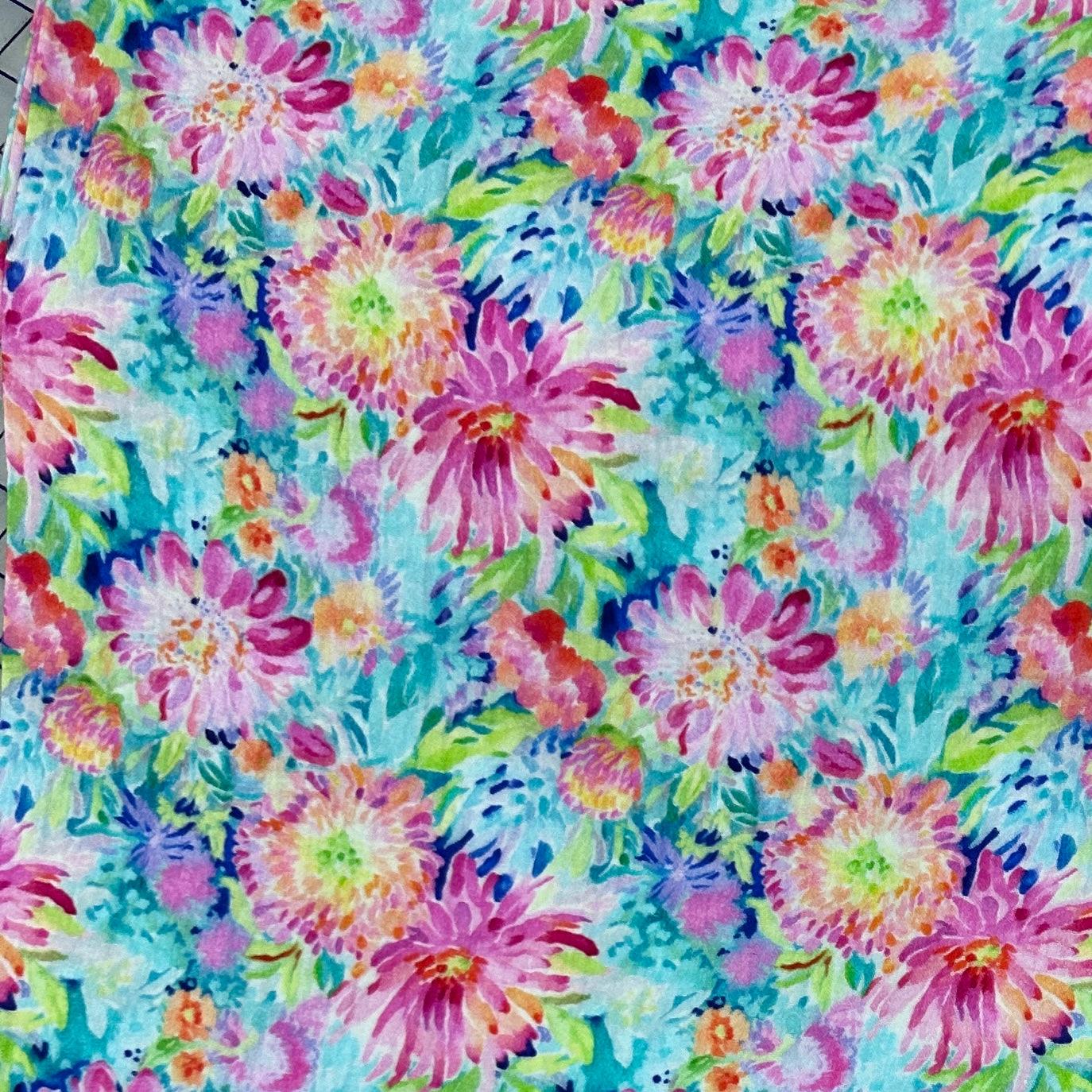 Painted Dahlias on Double Gauze Muslin Fabric - Nature's Fabrics