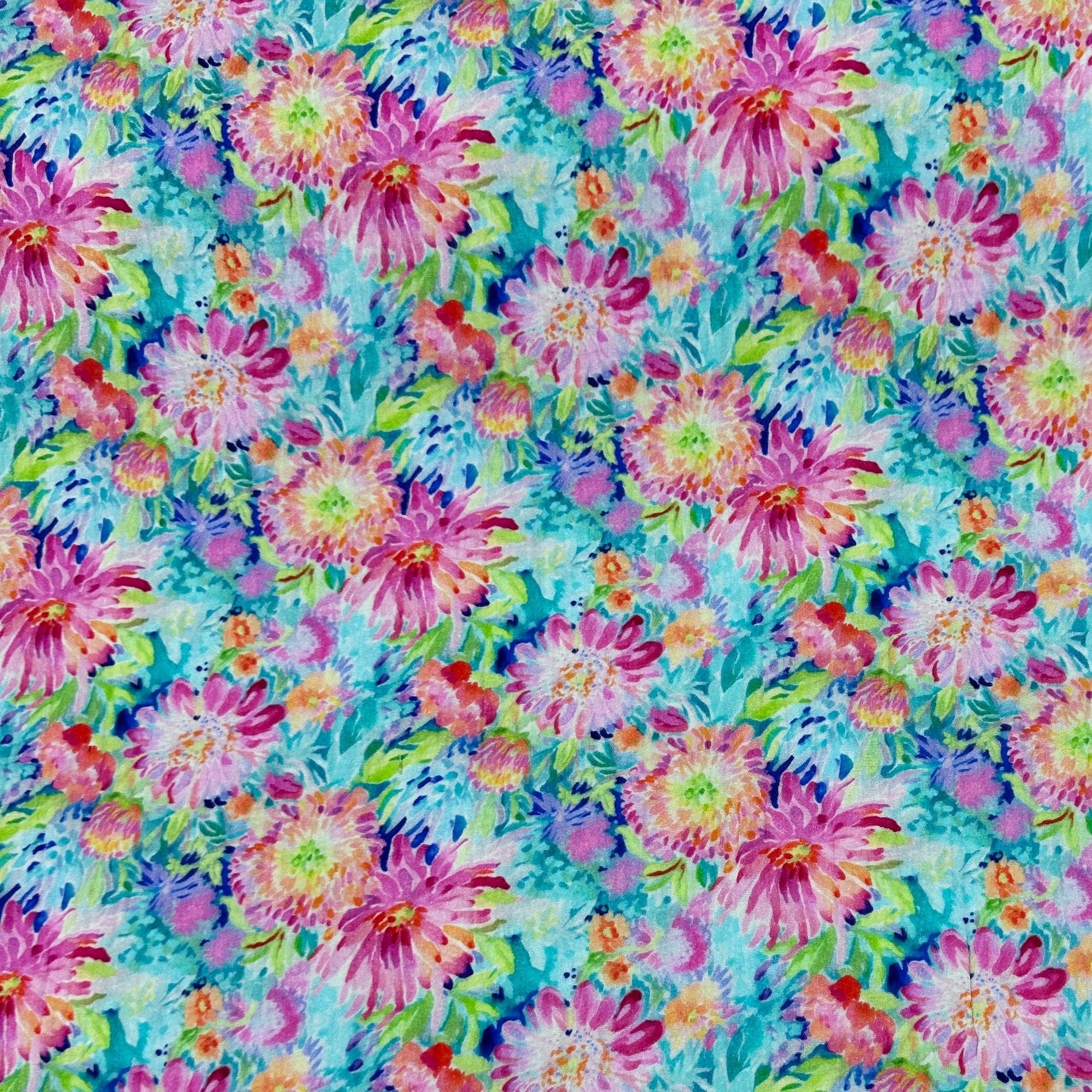 Painted Dahlias on Double Gauze Muslin Fabric - Nature's Fabrics