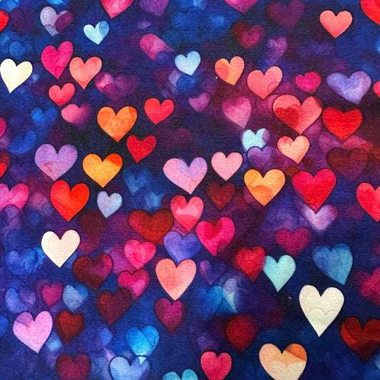 Painted Hearts on Bamboo/Spandex Jersey Fabric - Nature's Fabrics