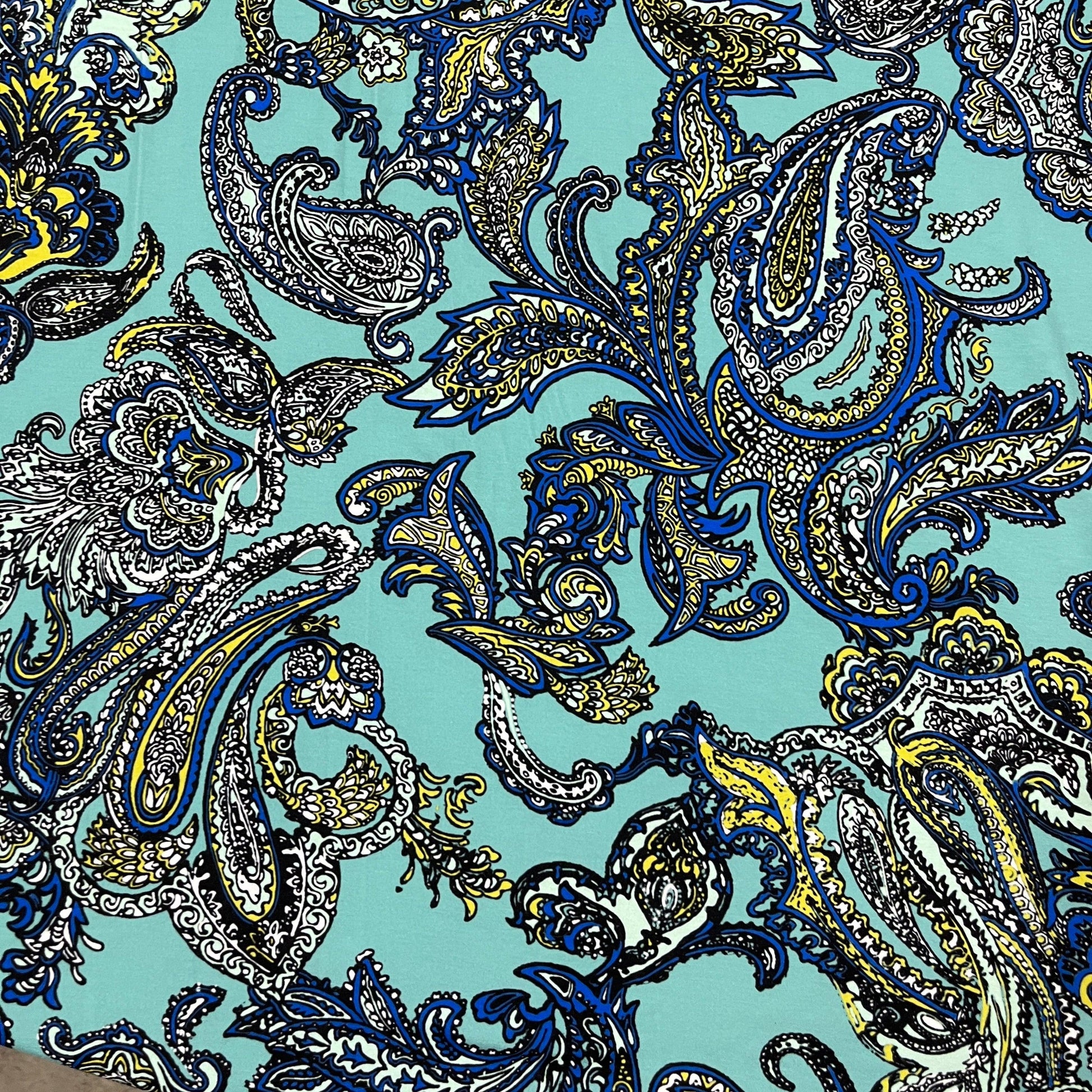 Paisley on Dark Mint Cotton/Spandex Jersey Fabric - Nature's Fabrics