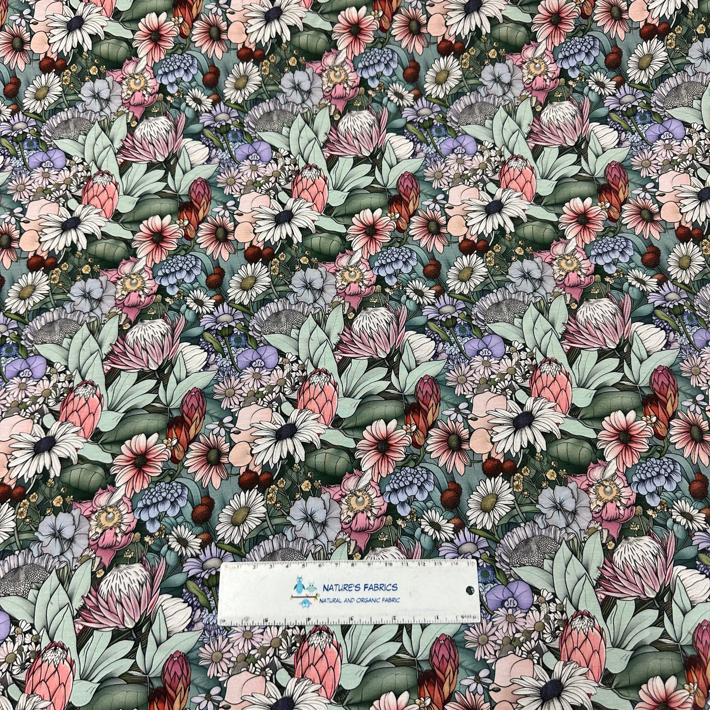 Pastel Flower Garden on Bamboo/Spandex Jersey Fabric - Nature's Fabrics