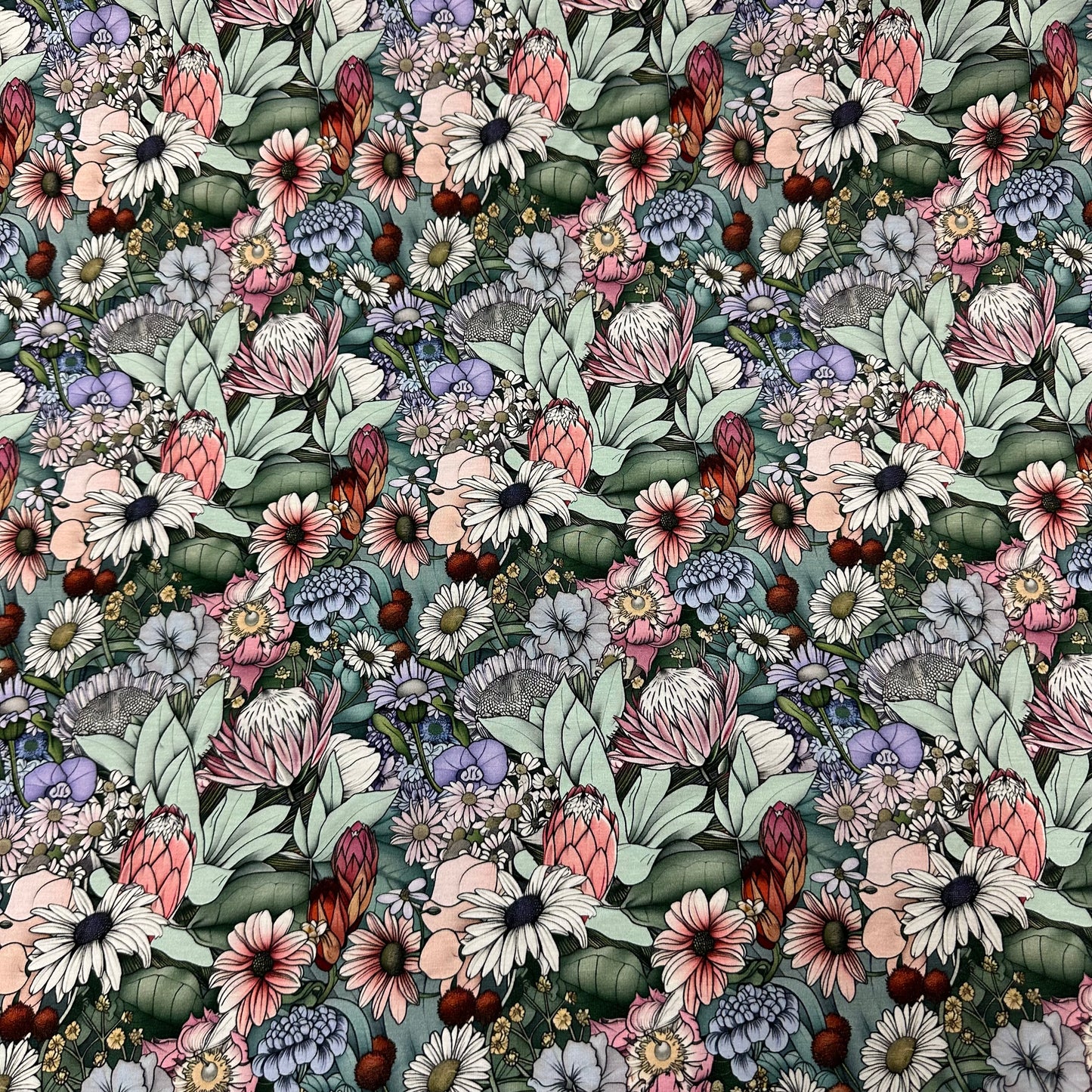 Pastel Flower Garden on Bamboo/Spandex Jersey Fabric - Nature's Fabrics