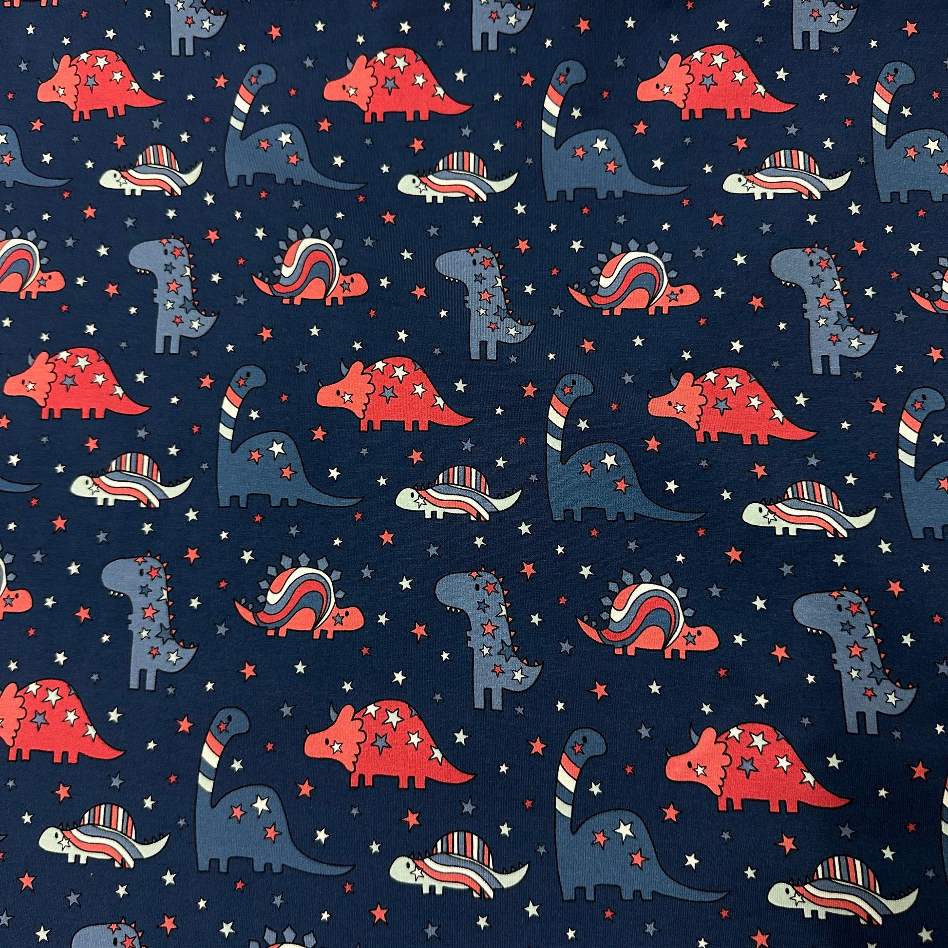 Patriotic Dinos on Bamboo/Spandex Jersey Fabric - Nature's Fabrics