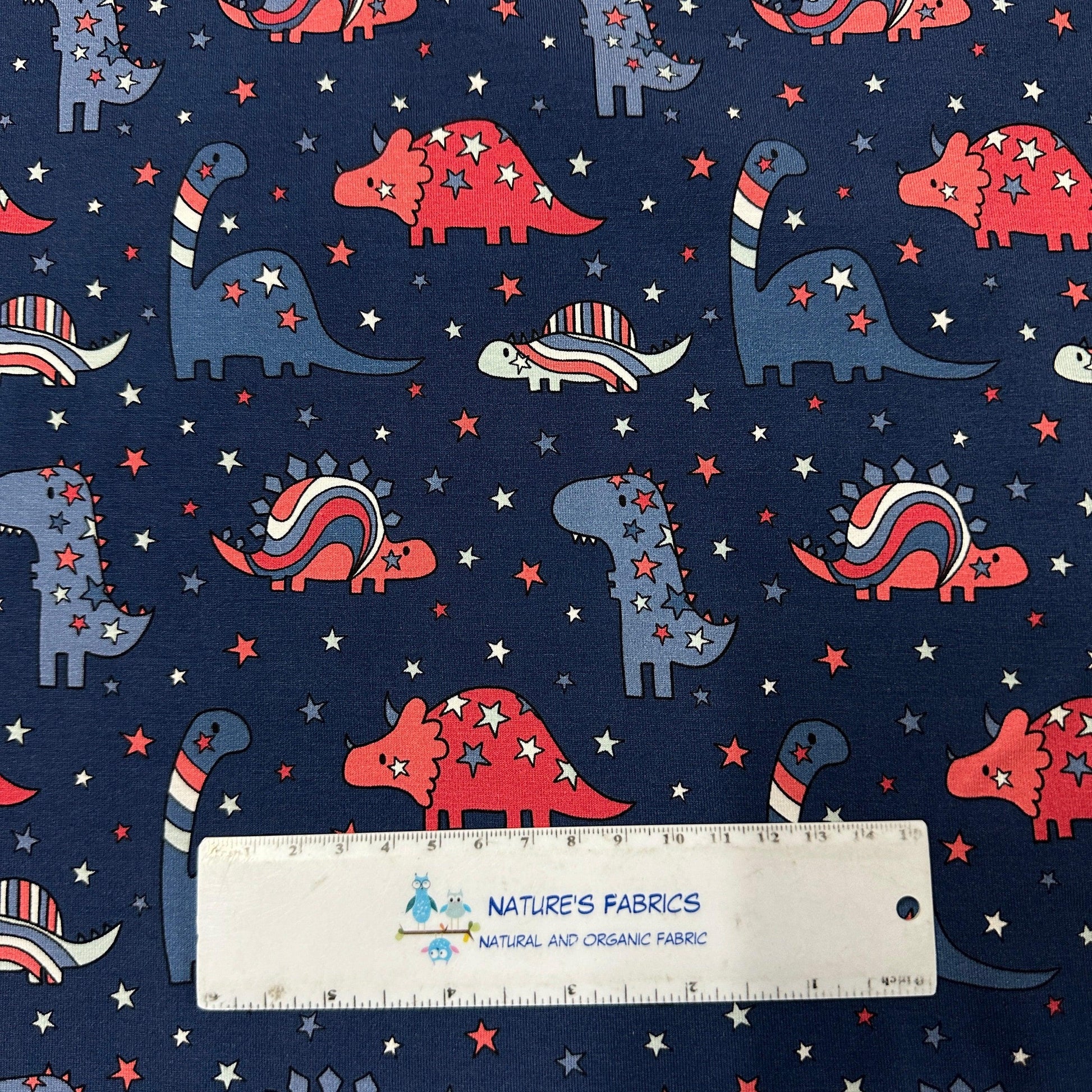 Patriotic Dinos on Bamboo/Spandex Jersey Fabric - Nature's Fabrics