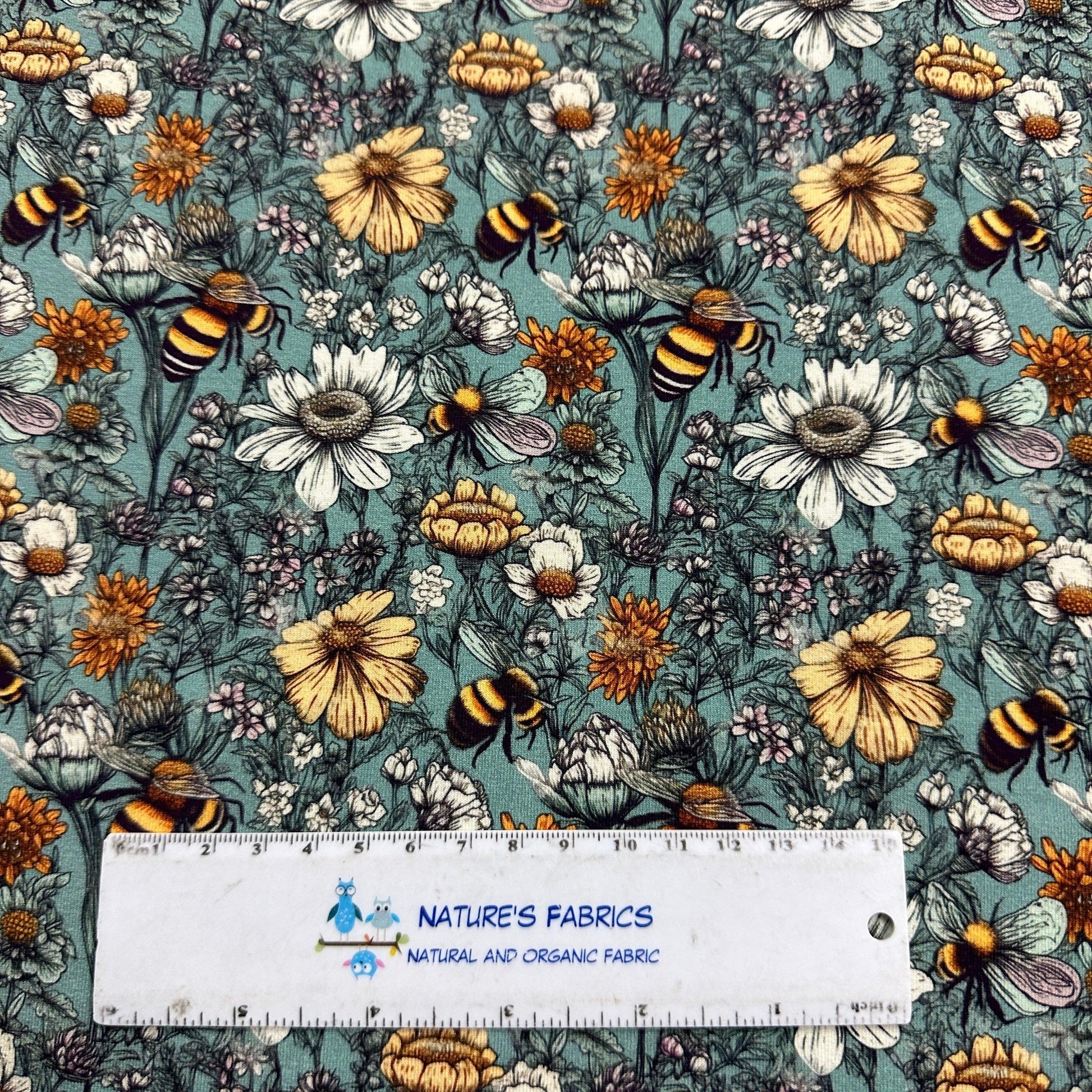 Pen and Ink Bee Garden on Bamboo Stretch French Terry Fabric - Nature's Fabrics