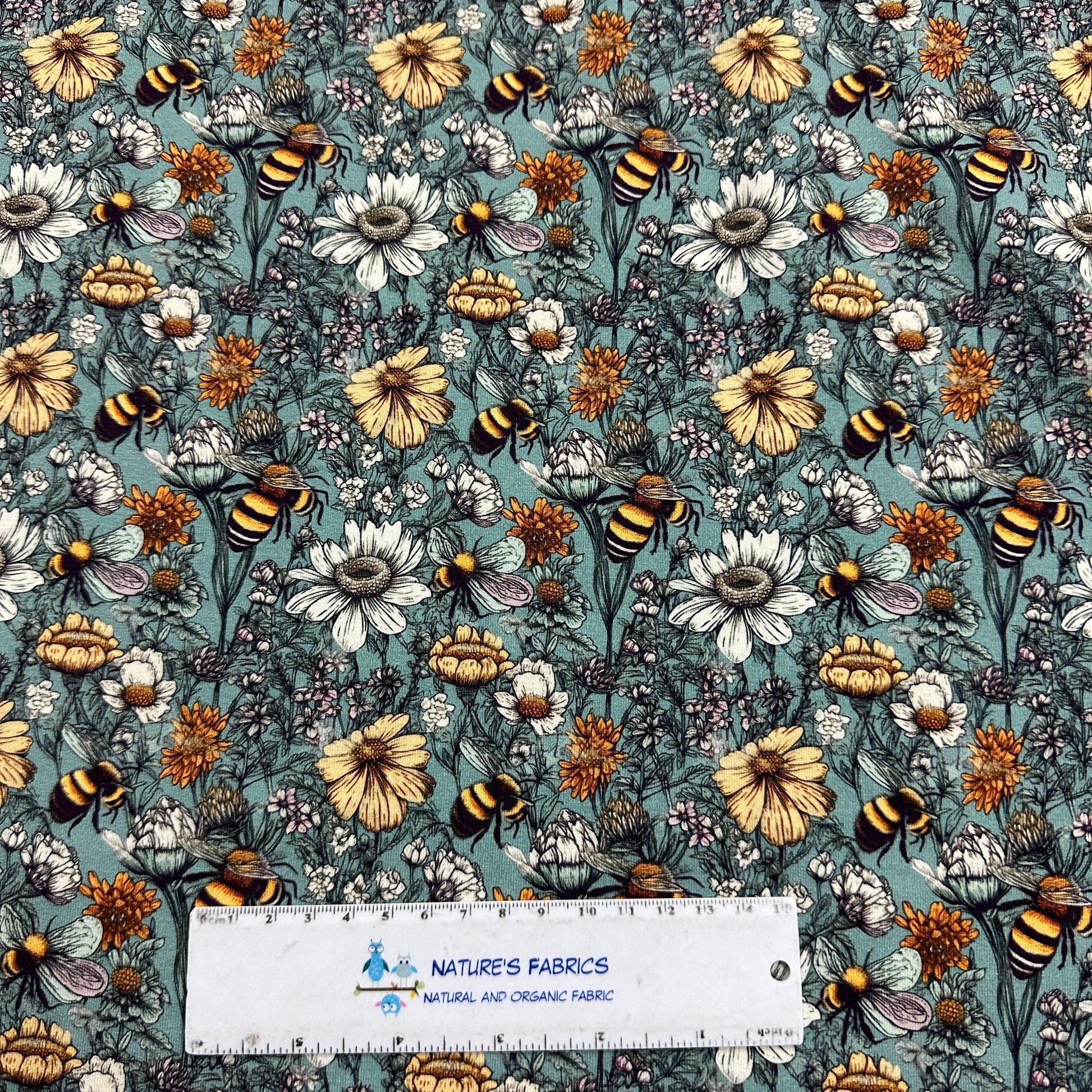 Pen and Ink Bee Garden on Bamboo Stretch French Terry Fabric - Nature's Fabrics