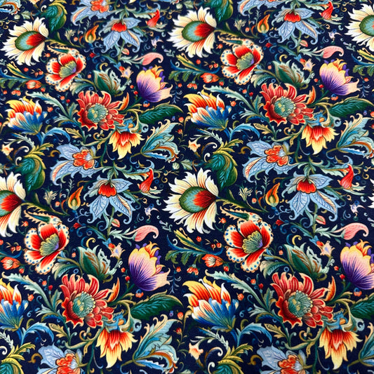 Persian Floral Swirls on Bamboo/Spandex Jersey Fabric - Nature's Fabrics