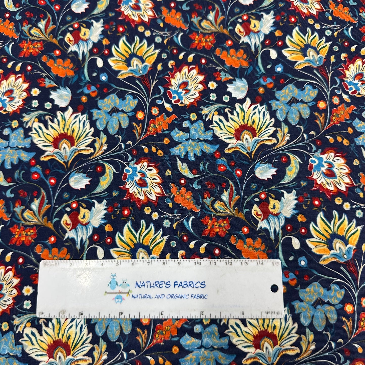 Persian Flowers on Bamboo/Spandex Jersey Fabric - Nature's Fabrics