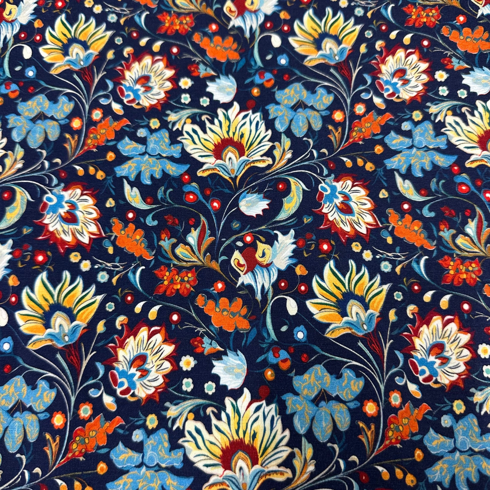 Persian Flowers on Bamboo/Spandex Jersey Fabric - Nature's Fabrics