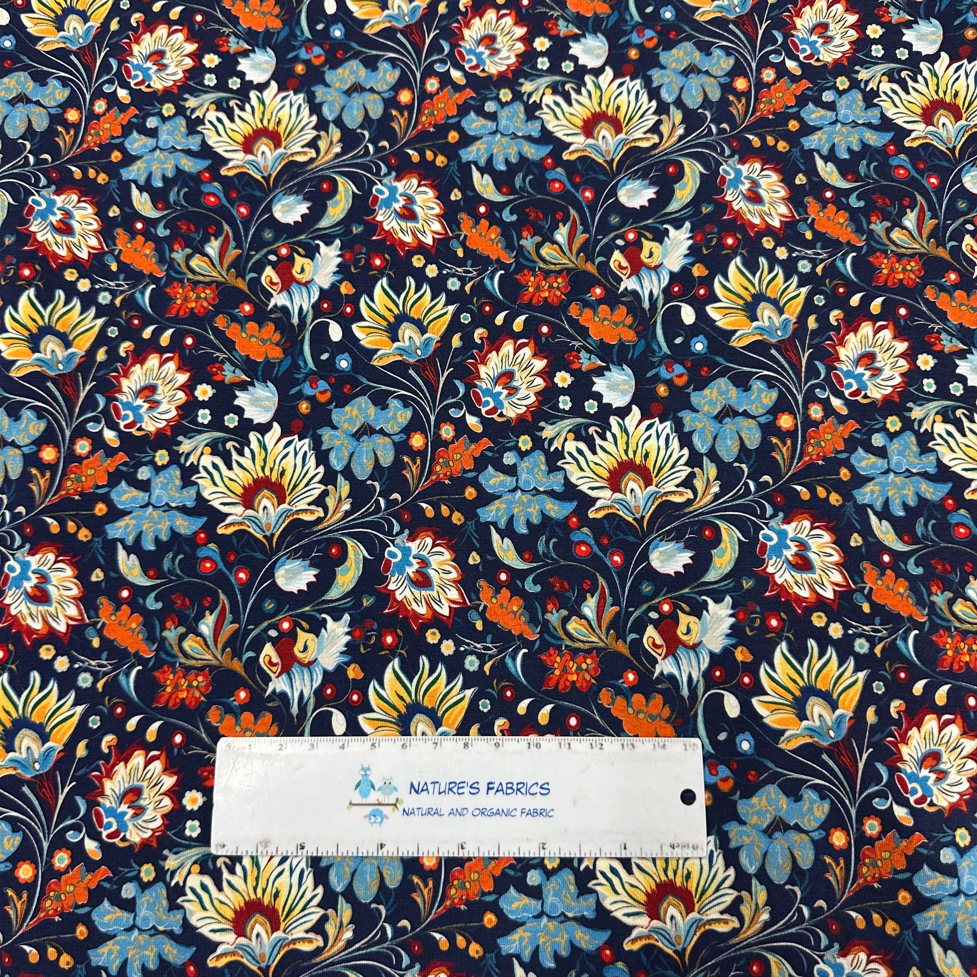 Persian Flowers on Bamboo/Spandex Jersey Fabric - Nature's Fabrics