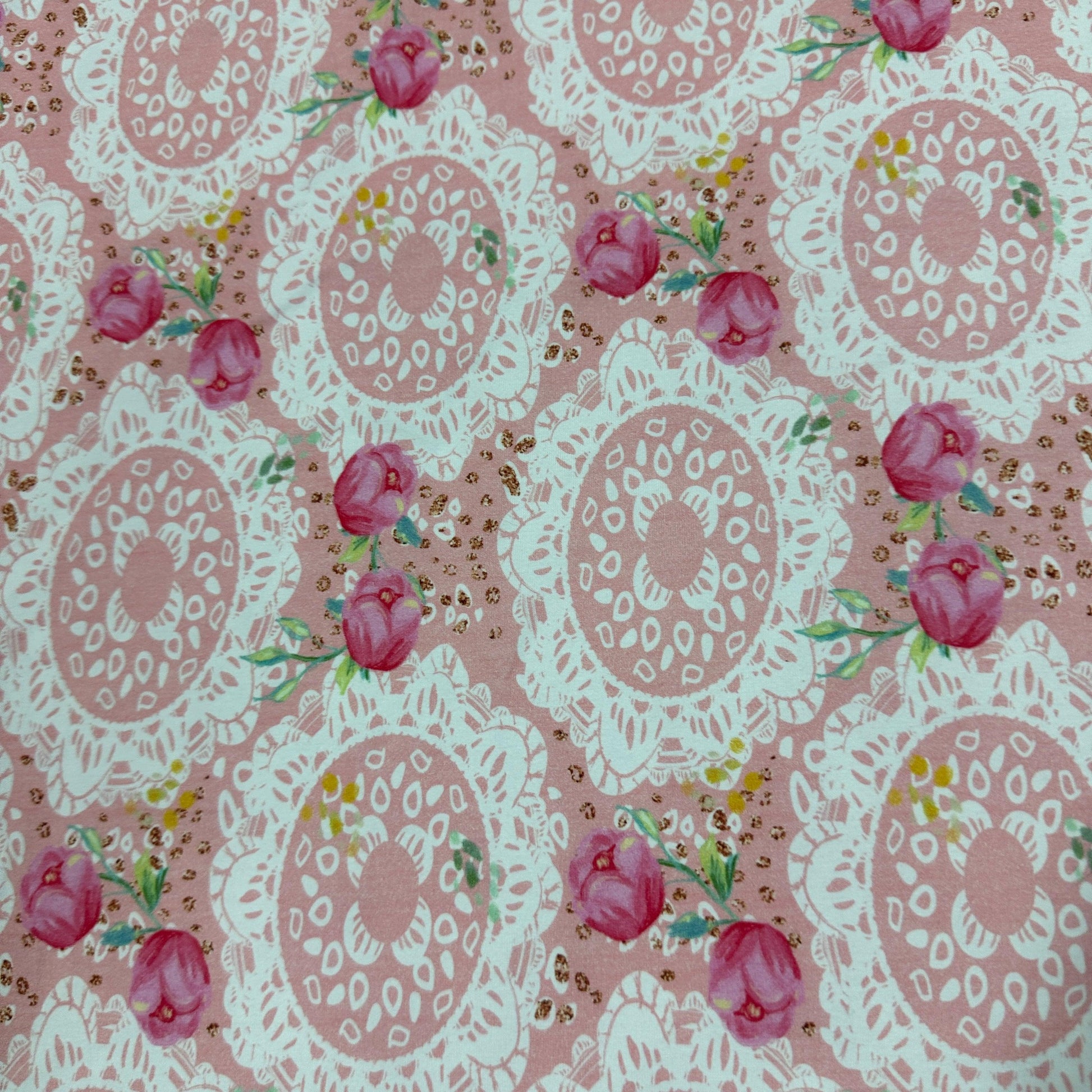 Pink and White Floral on Cotton/Spandex Jersey Fabric - Nature's Fabrics