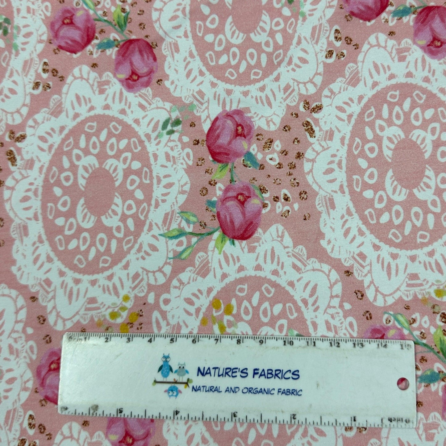 Pink and White Floral on Cotton/Spandex Jersey Fabric - Nature's Fabrics
