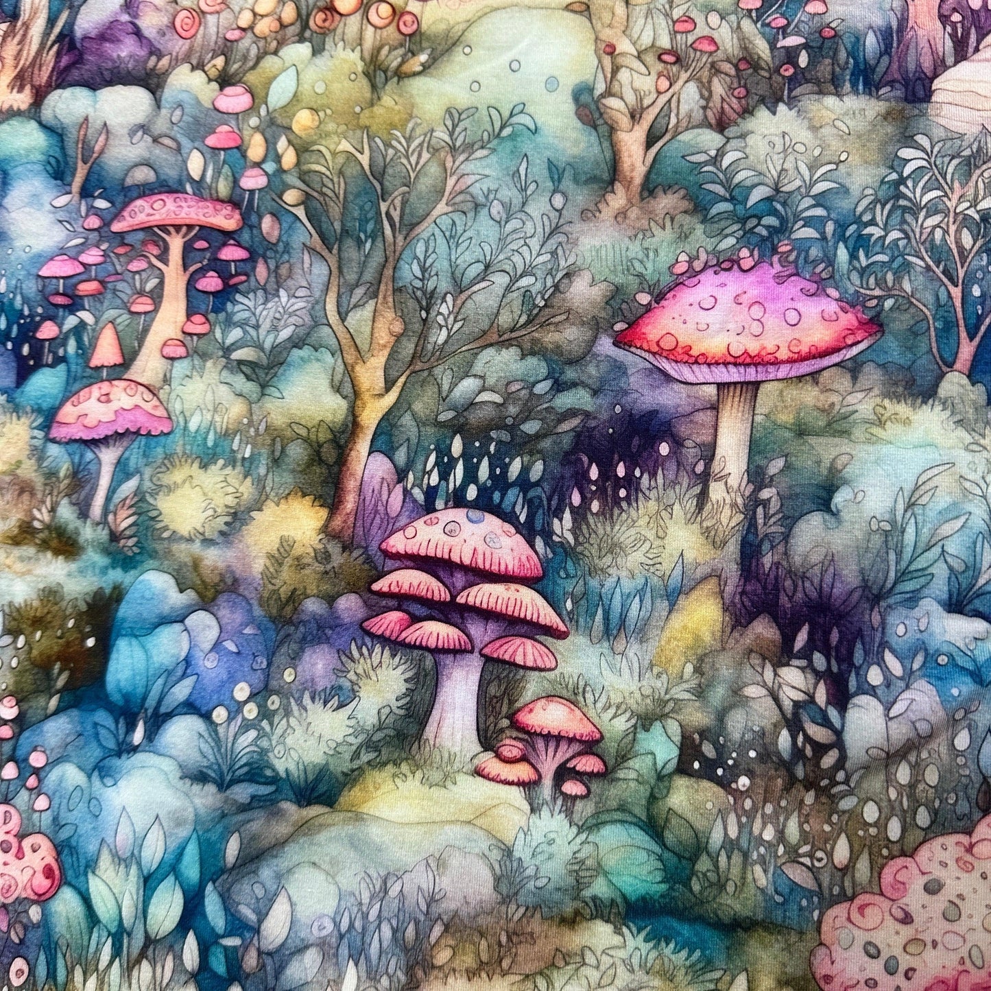 Pink Enchanted Forest on Bamboo/Spandex Jersey Fabric - Nature's Fabrics