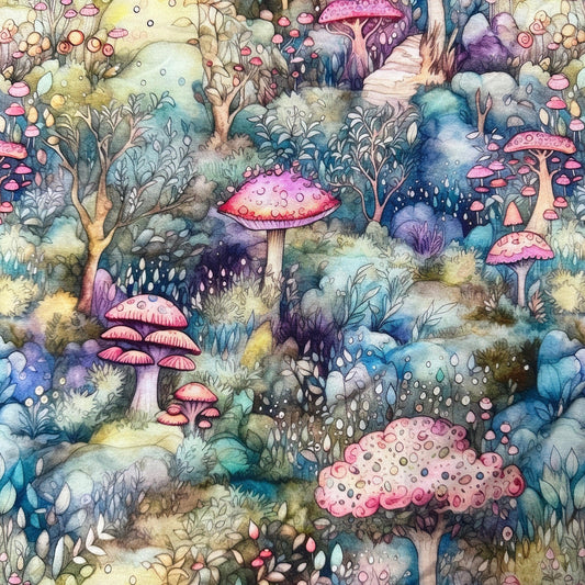 Pink Enchanted Forest on Bamboo/Spandex Jersey Fabric - Nature's Fabrics