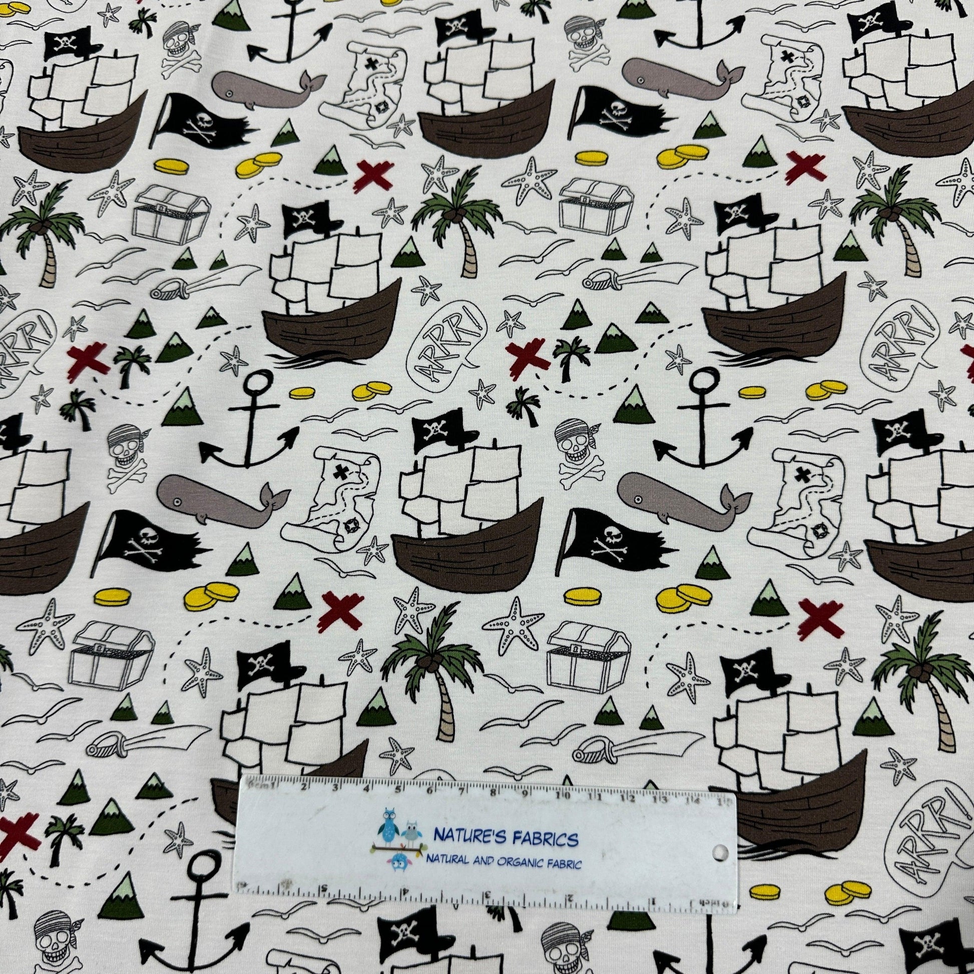 Pirate Adventure on Bamboo/Spandex Jersey Fabric - Nature's Fabrics