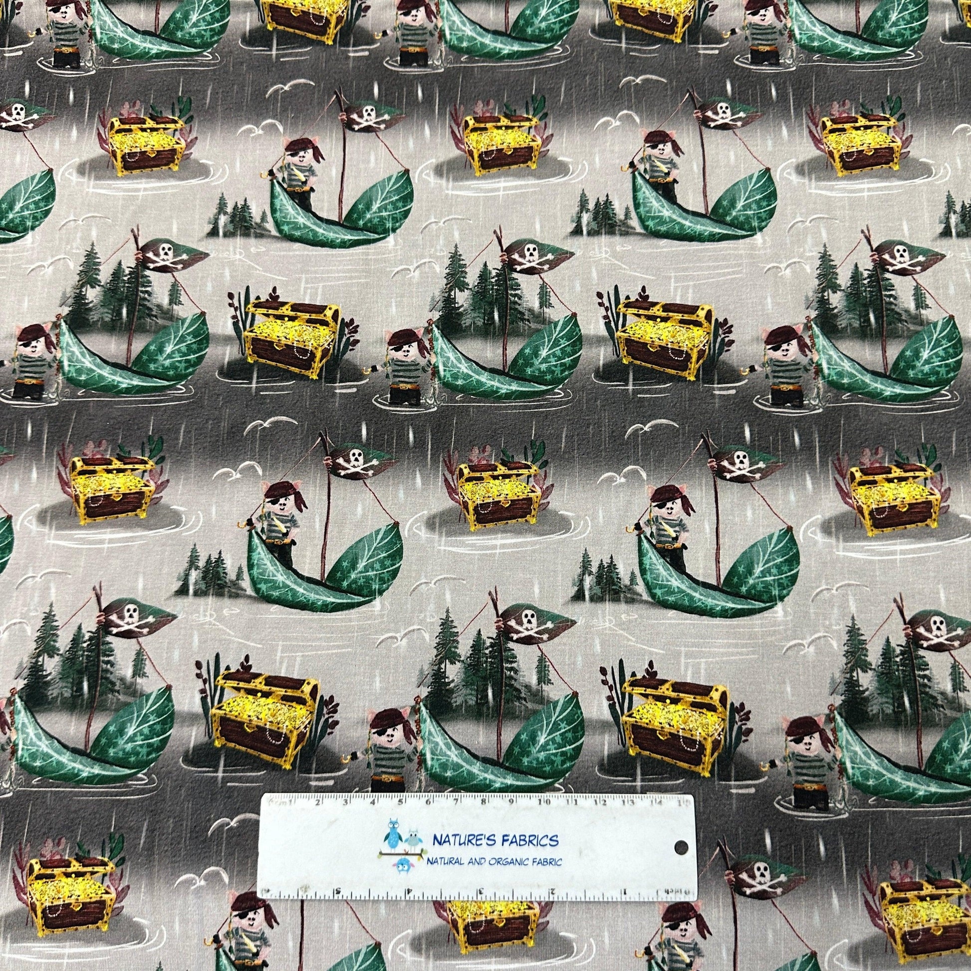 Pirate Pig on Bamboo/Spandex Jersey Fabric - Nature's Fabrics