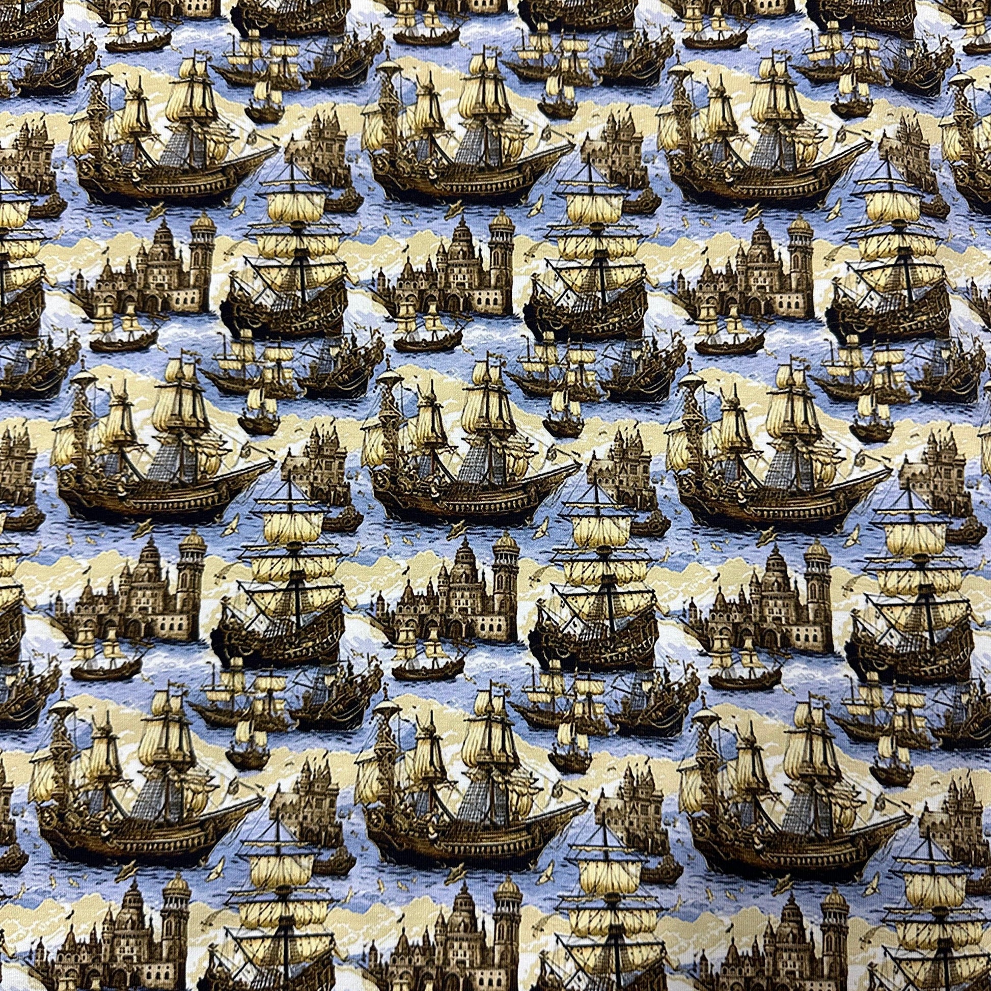 Pirate Ships on Bamboo/Spandex Jersey Fabric - Nature's Fabrics