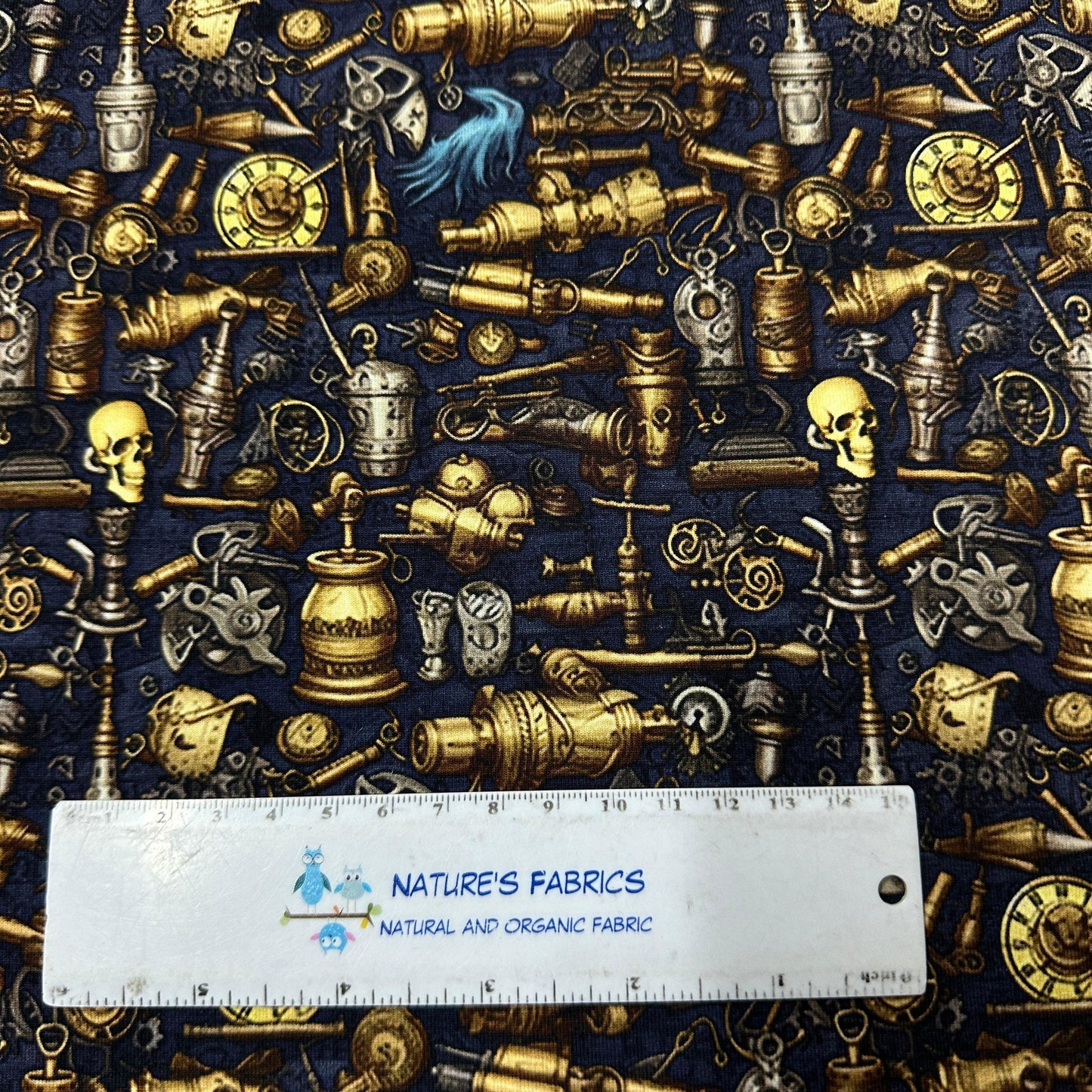 Pirate Weapons on Organic Cotton/Spandex Jersey Fabric - Nature's Fabrics