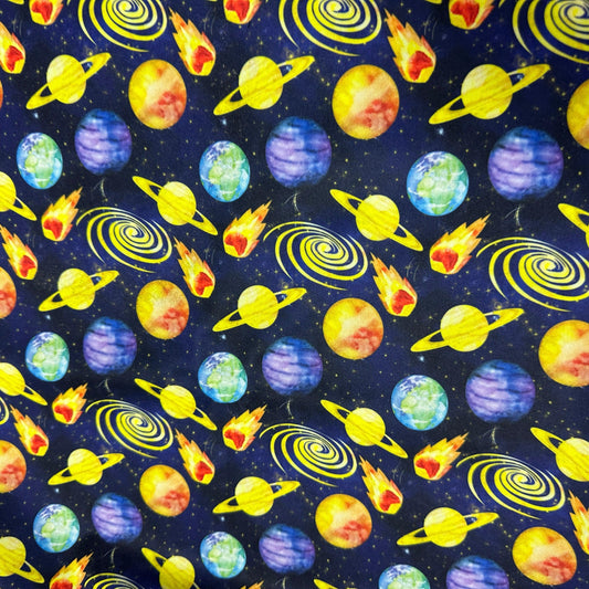 Planets on Navy 1 mil PUL Fabric - Made in the USA - Nature's Fabrics