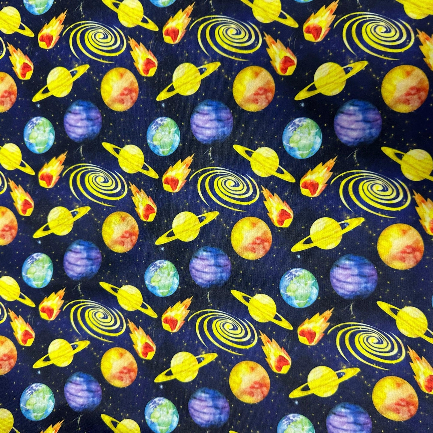 Planets on Navy 1 mil PUL Fabric - Made in the USA - Nature's Fabrics