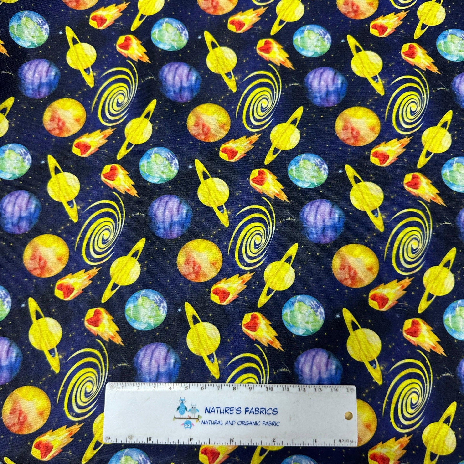 Planets on Navy 1 mil PUL Fabric - Made in the USA - Nature's Fabrics