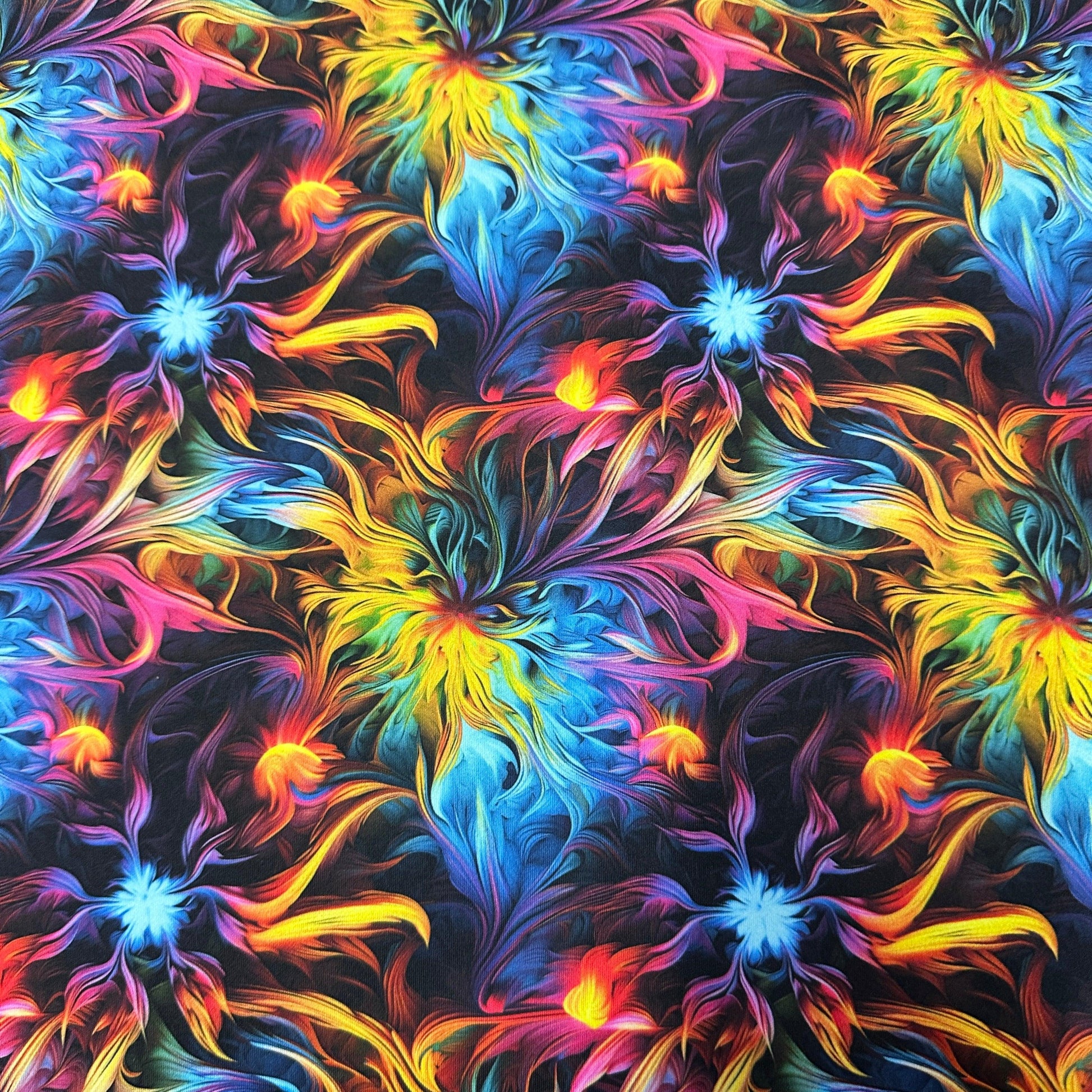 Psychedelic Brush Strokes on Double Brushed Polyester Jersey Fabric - Nature's Fabrics